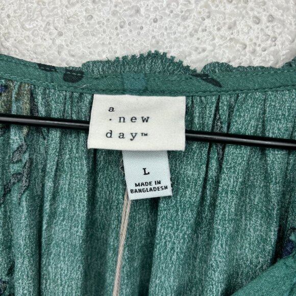 NWT a new day Women's Sz L Teal Floral Cap Sleeve Blouse, Top - Picture 4 of 4